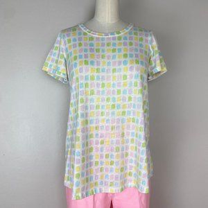 Vintage 1970s Maternity T-Shirt, Size Small, Pastel Scribbles